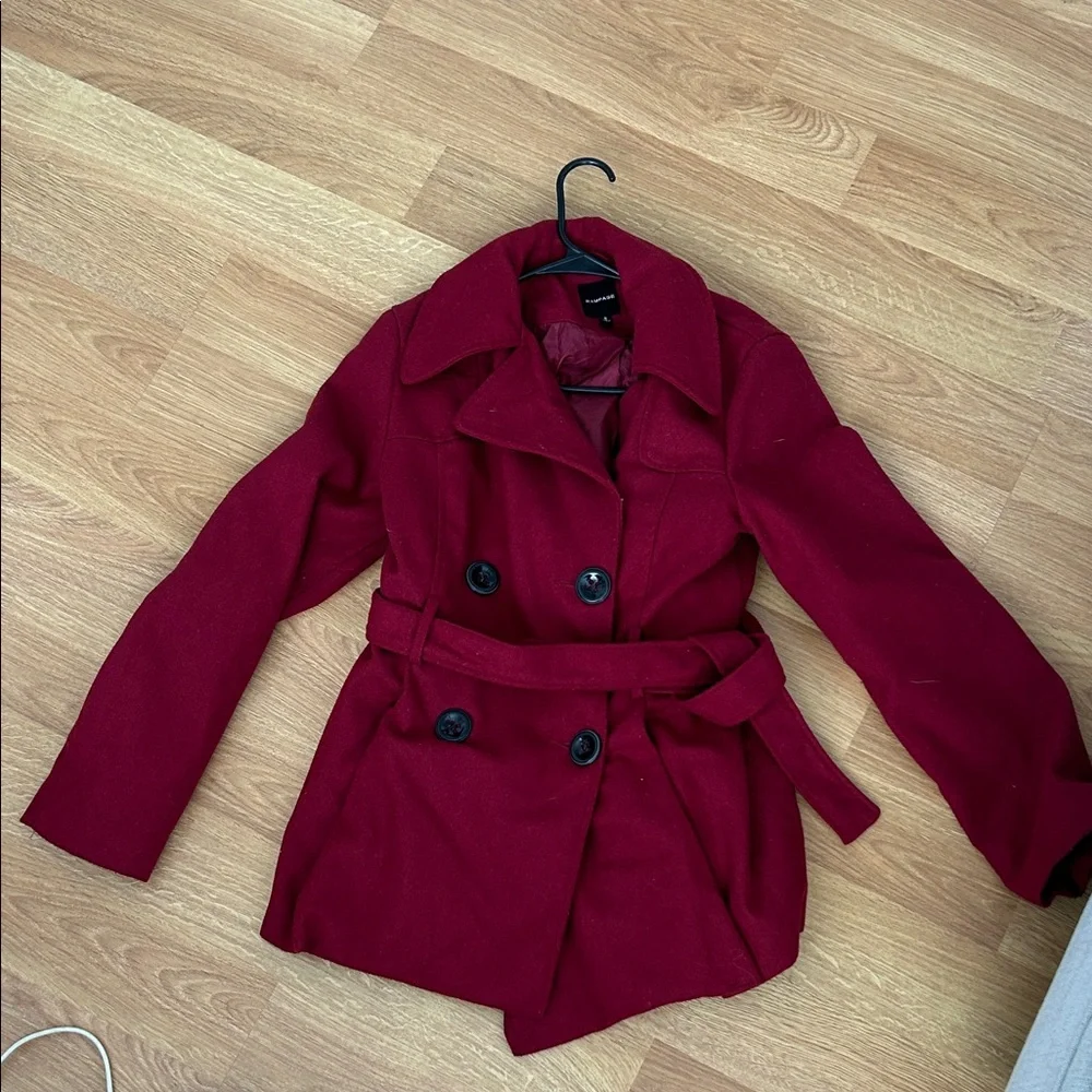 Rampage Burgundy Double-Breasted Trench Coat
